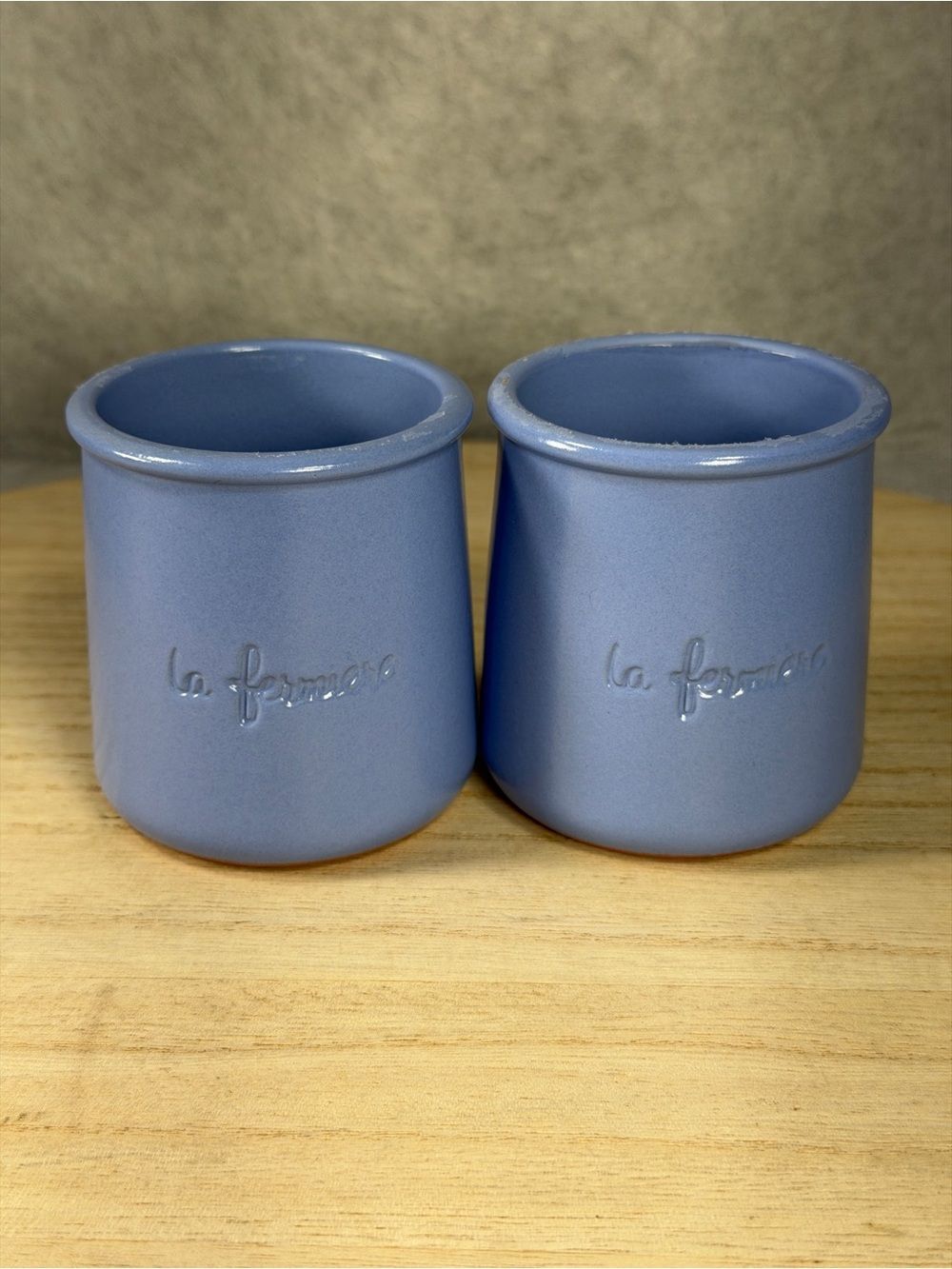 The La Fermiere Periwinkle Blue  Glazed Terra Cotta Yogurt Pots are a set of 2
